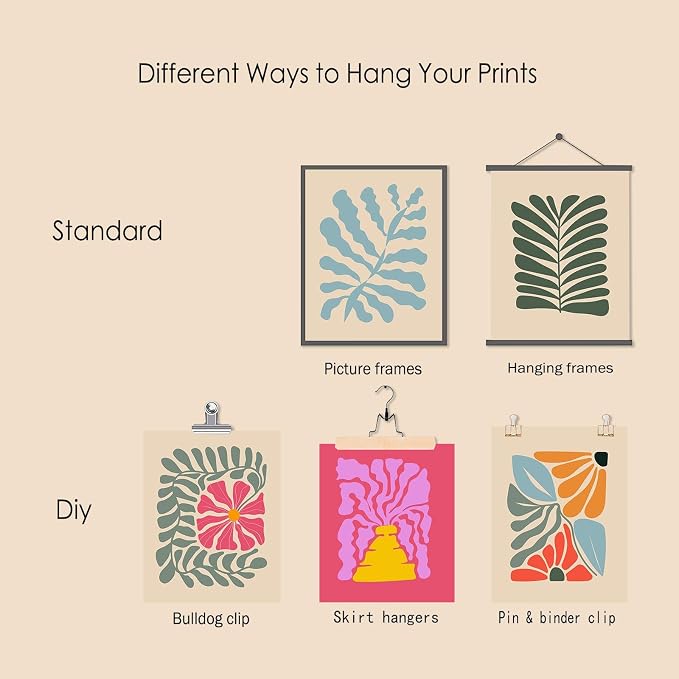 Abstract Botanical Prints Set of 9, Colorful Eclectic Gallery Wall Art Wavy Flower Floral Plant Wall Decor, Aesthetic Bedroom Decor Canvas Artwork Painting, Maximalist Art Prints & Posters for Boho | Canvas Prints, Unframed, Matisse Preppy Pictures, Wa...