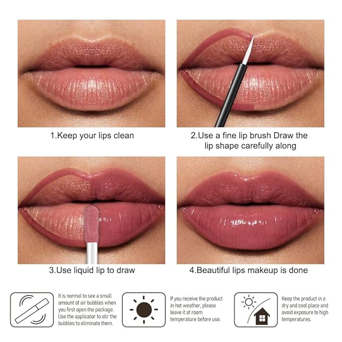 evpct Rose Mauve Nude Shiny Glossy Longwear No-Budge Liquid Lip Color Lipstick Makeup, Highly Pigmented Color Instant Shine, Waterproof Long Lasting Lipstick for Women, Lip Stain Gloss Lip Liner Brush