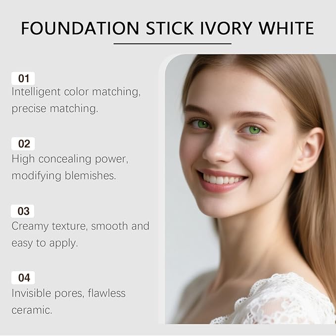 Sakesfor Foundation Stick Color Changing Makeup With Tone Matching Formula Lightweight Smooth Finish For Natural Everyday Look (Ivory white)