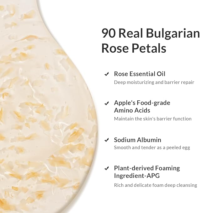 Kustie Rose Petal Travel Size Body Wash - Real Petals, Rose Water & Essential Oil for Deep Nourishing, Dewy & Silky-Smooth Skin with Hyaluronic Acid, Free From Paraben, Sulfate & Phthalate, 3.38 Fl Oz