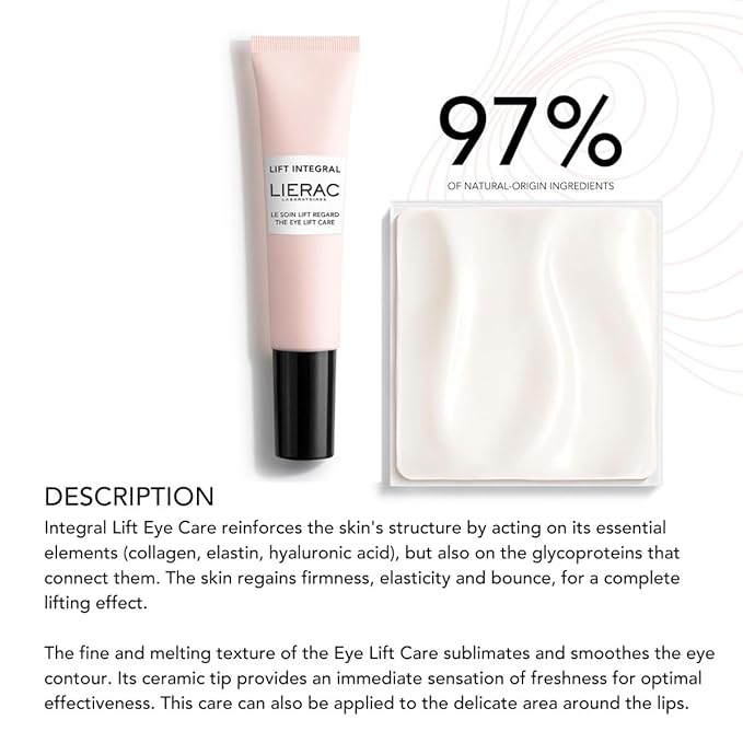 Lierac Lift Integral Under Eye Cream for Dark Circles - Firming Solution with Hyaluronic Acid, Collagen, Elastin, Tightens & Smoothes Wrinkles, Eye Cream for Wrinkles & Sensitive Skin - 15ml