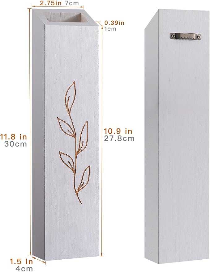 Wooden Wall Vase Planter Set of 4 | White Finish Farmhouse & Boho Wall Decor for Entryway, Hallway, Bathroom, Living Room, Dining Room