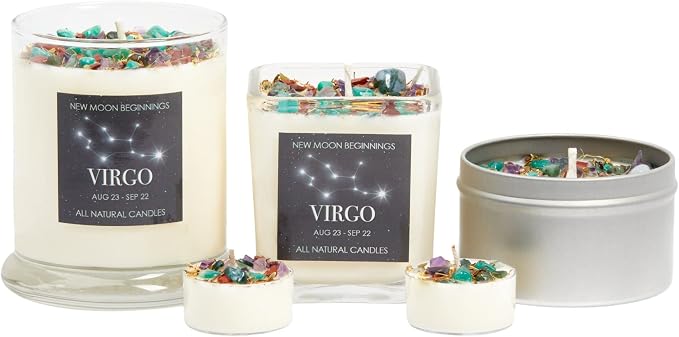 Virgo Zodiac Candle (Aug. 23 - Sep. 22) - Soy Candle - All Natural Aromatherapy Candle - Virgo Horoscope Candle - Crystal Candles - 12 oz Glass Jar