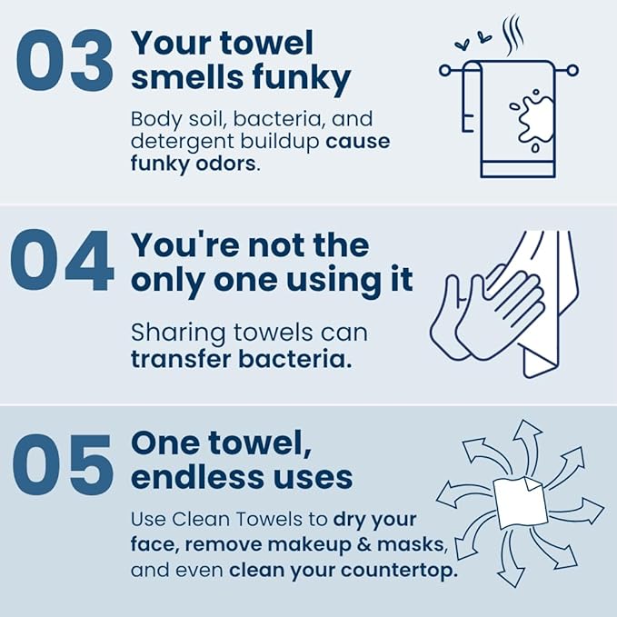 Clean Skin Club Clean Towels®, 100% USDA Biobased Face Towel, Disposable Face Towelette, Eczema Association Accepted, Makeup Remover Dry Wipes, Ultra Soft, 25 ct per pack, 2 Packs, 50 Ct Total