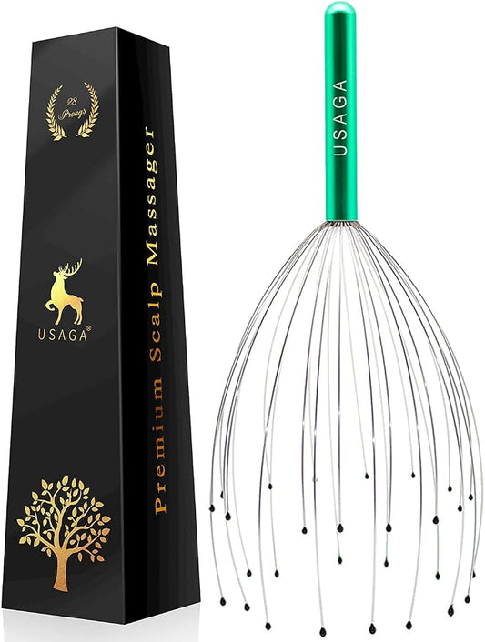 USAGA 28 Fingers Head Scratcher, Head Massager, Scalp Massager for Scalp Body Relaxing (Green)