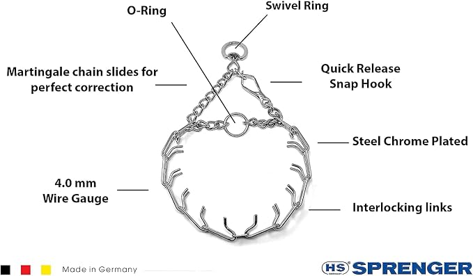 Herm Sprenger Chrome Plated Steel Training Prong Collar with Quick Release Snap for Dogs (25in (63cm) x 4mm) (Neck Size Up to 21 inches)