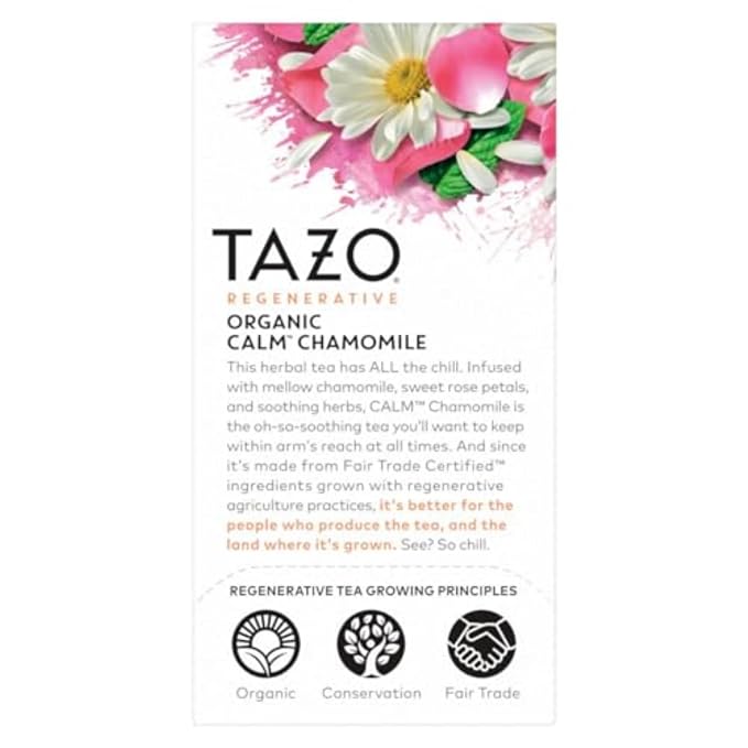 TAZO Calm Chamomile Herbal Tea 6-Pack with Hibiscus Flowers, Spearmint, Rose Petals, Lemongrass and Peppermint - 96 Caffeine Free Tea Bags for Relaxing Bedtime Soothing