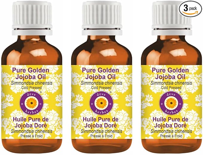 dève herbes Pure Golden Jojoba Oil (Simmondsia chinensis) Cold Pressed (Pack of Three) 100ml X 3 (10 oz)