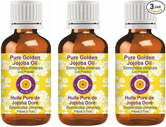 dève herbes Pure Golden Jojoba Oil (Simmondsia chinensis) Cold Pressed (Pack of Three) 100ml X 3 (10 oz)