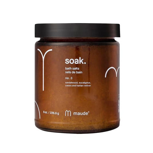 Maude Soak No. 3 - Nourishing Mineral Bath Salts - Hand-Harvested Dead Sea Salt with Magnesium & Potassium Chloride - Soften & Rejuvenate Skin - Notes of Sandalwood & Eucalyptus (8 oz)