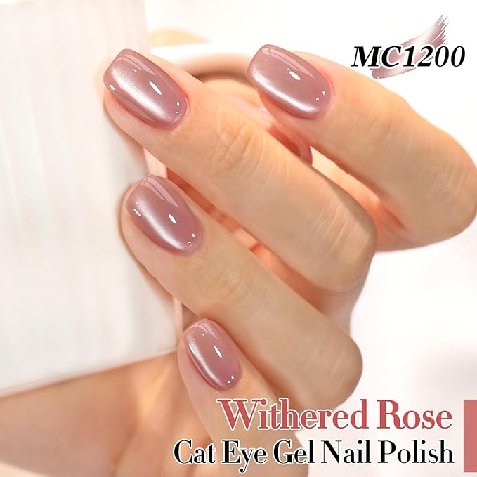 Double Rhythm 15ML Jelly Glass Cat Eye Gel Polish with Magnet Holographic Glitter Shimmer Translucent Sheer Color Salon Soak Off Magnetic Nail at Home (Rose Nude -MC1200)