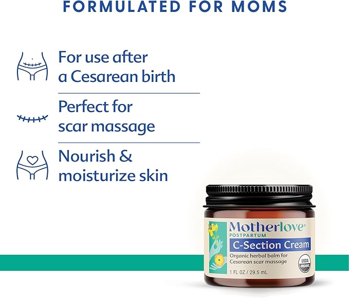 Motherlove C-Section Cream (1oz) Organic Herbal Nourishing Scar Cream—Soothes Discomfort While Minimizing Appearance & Reducing Scar Tissue Build-up—Non-GMO, Cruelty-Free