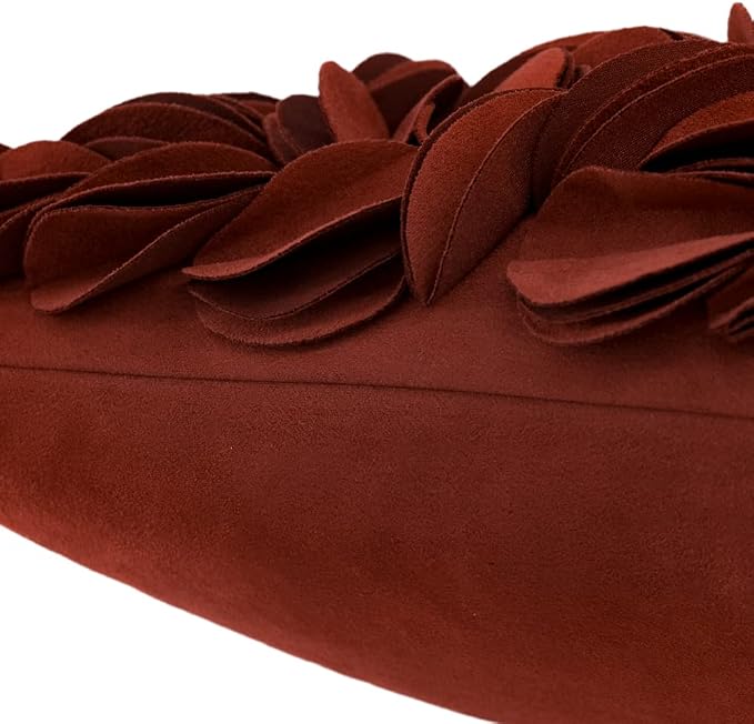 KINGROSE Handmade 3D Flower Throw Pillow Cover, Rust Red, 12x20 Inches | Soft Solid Suede Pillowcase, Rectangle Cushion Cover, Vintage Floral, For Sofa Couch Chair Bed, Home Decorative