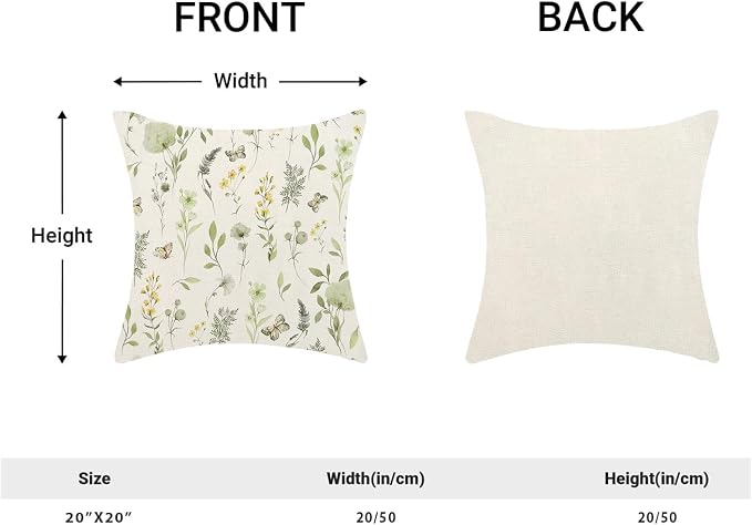 AEIOAE Spring Pillow Covers 20x20 Inch Set of 2, Sage Green Yellow Wild Flower Throw Pillows Case,Colorful Seasonal Floral Plant Outdoor Decorative Farmhouse Decor Cushion Covers for Sofa Bed Couch