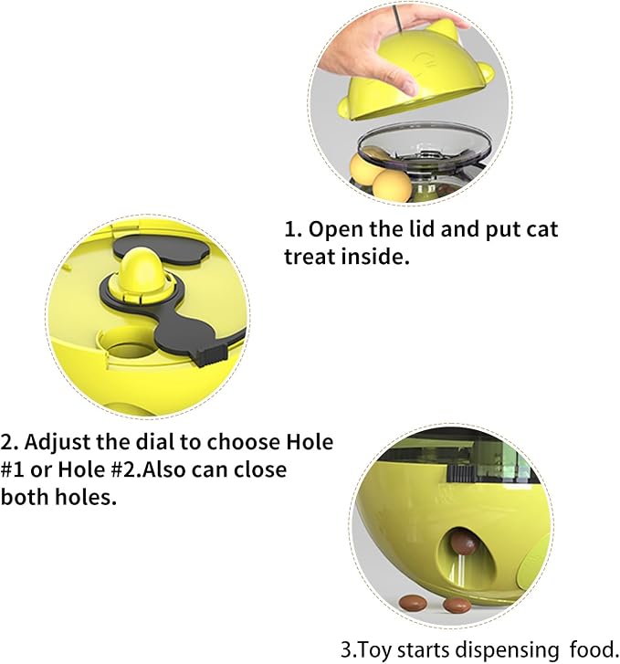 Cat Tumbler Interactive Treat Dispenser Toy, No-Electric Automatic Moving Cat Toy with Wand Ball, Slow Feeder & IQ Training Toy for Indoor Cats & Kittens, Yellow