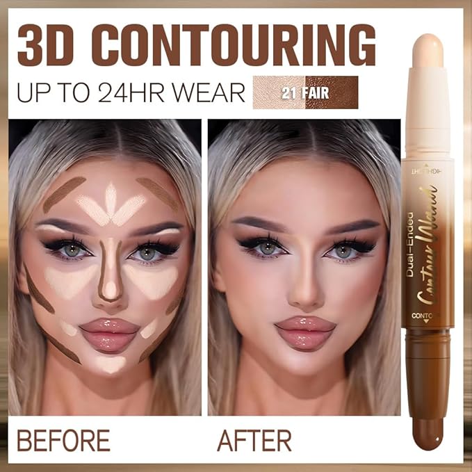 2Pcs Cream Contour Stick Face Body Makeup Dual Ended, Nuetral Nude Beige & Darker Nude Pink no Transfer Waterproof 2 in 1 Cream Concealer Stick Contouring Makeup Set, Face Nose Contour Bronzer Sticks