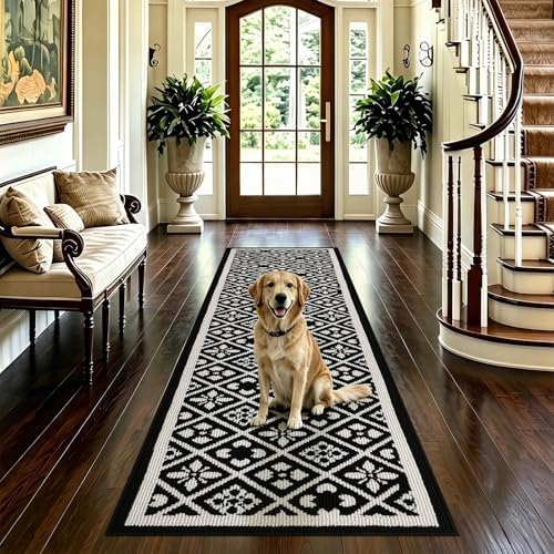 Ileading Hallway Runner Rug 2x8 ft,Washable Indoor Black Carpet with Non Slip Rubber Backing,Low Pile Durable Kitchen Floor Mat for Laundry Entryway Door & High Traffic Areas