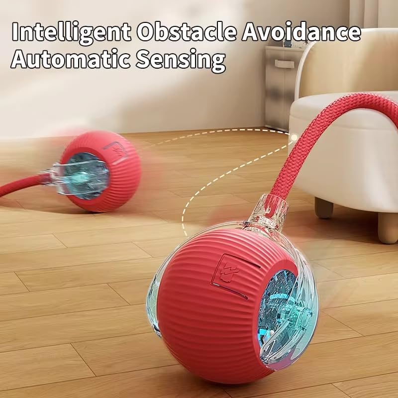 2025 Interactive Cat Toys for Indoor Cats - Toys Ball with Tail, Realistic Bird Chirping, Smart Obstacle Avoidance and Auto Restart,Cat Puzzle Toys for Bored Indoor Adult Cats and Dog (RED)