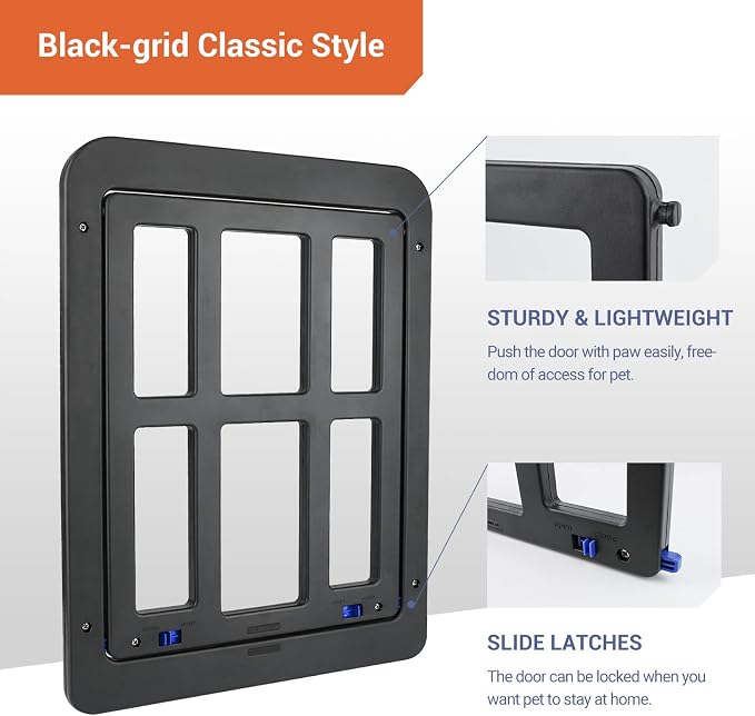 Small Pet Door for Screen & Sliding Doors - 8.3" x 10.3" Magnetic Auto-Close Flap with Lockable Insert, Ideal for Cats & Small Dogs, Black