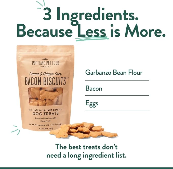Portland Pet Food Bacon Dog Treats - Healthy, Grain-Free Biscuits, 3 Pack | Human-Grade, Limited Ingredient, Natural Low Calorie Training Treats for Small & Large Dogs, Puppy to Senior, Made in USA