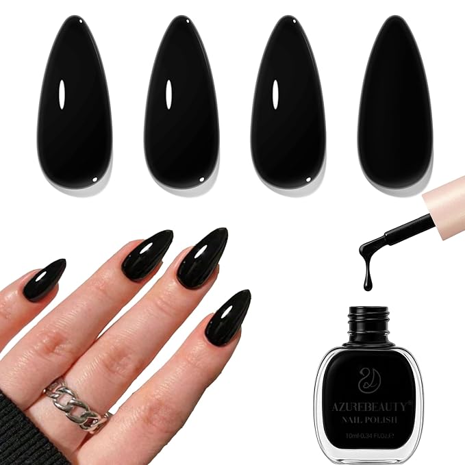AZUREBEAUTY Black Nail Polish, Quick Dry Complete Natural Super Lustrous,Professional for DIY Manicure and Pedicure at Home