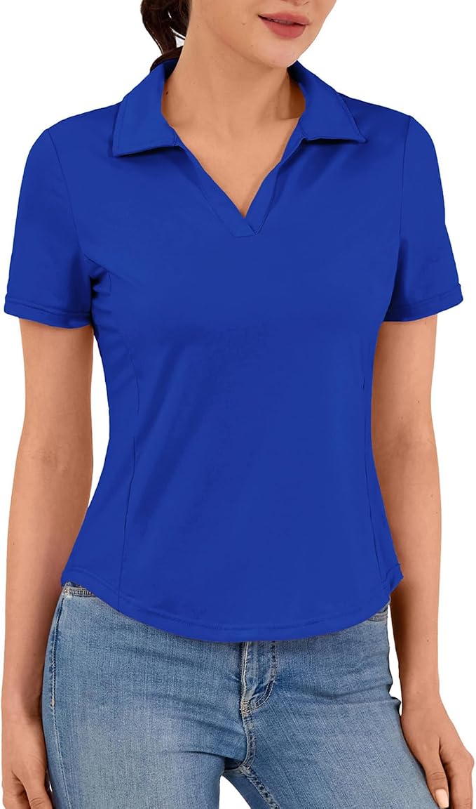JACK SMITH Women's Golf Polo Shirt V Neck Short Sleeve Tennis Shirt Sun Protection Moisture Wicking Athletic Tops