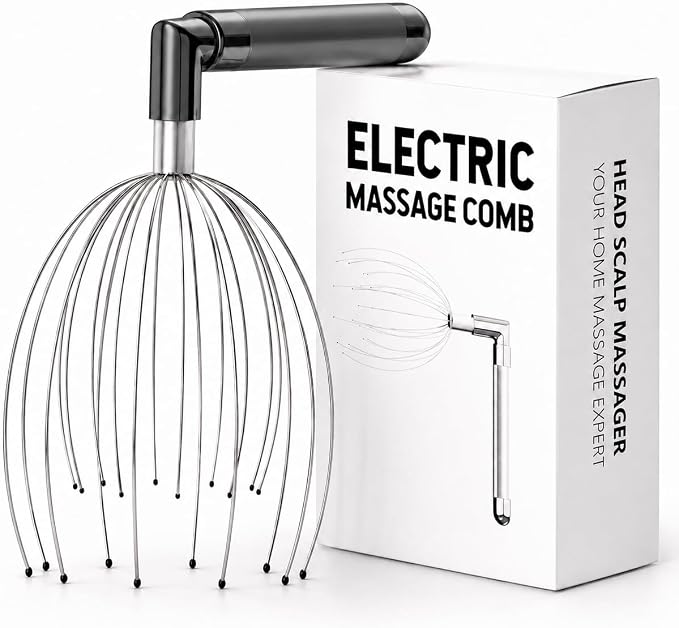 Head Massager Scalp, Vibrating Electric Scalp Massagers, Battery Powered Head Scratchers Massager Whisk Hair Massage Relax Tool with 20 Metal Fingers for Stress Relief, ldeal Gift for Women & Men