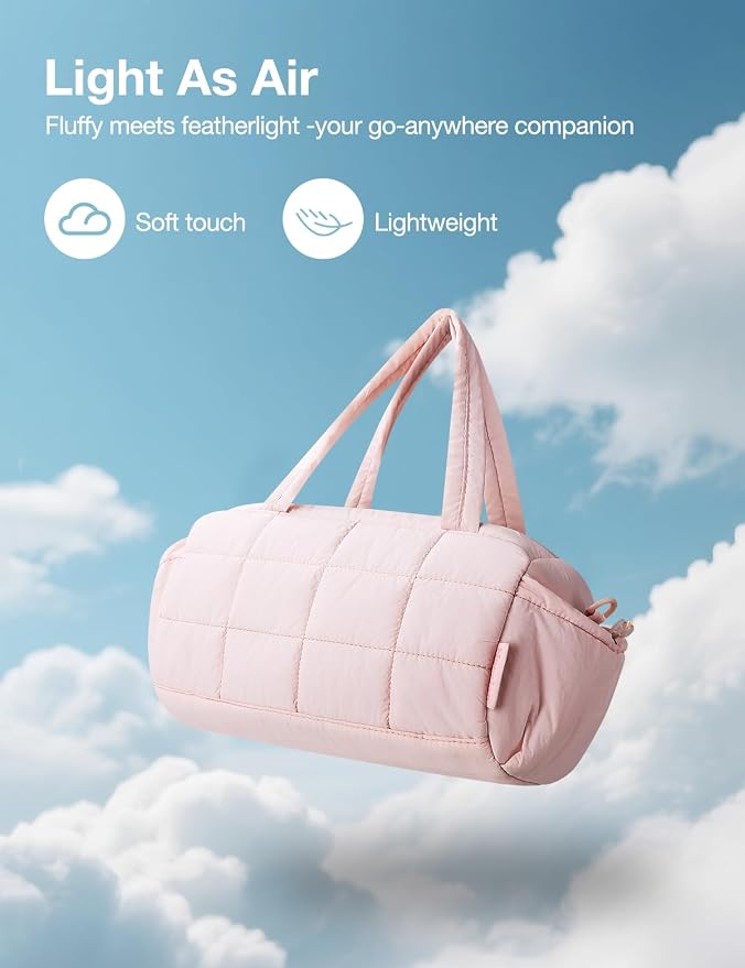 Noozion 12 Inch Mini Gym Bag for Women, Lightweight Quilted Crossbody Duffle Bag with Wet Pocket, Dual Side Pockets, Adjustable Strap, Small Workout Bag for Yoga, Pilates, Swimming & Daily Use