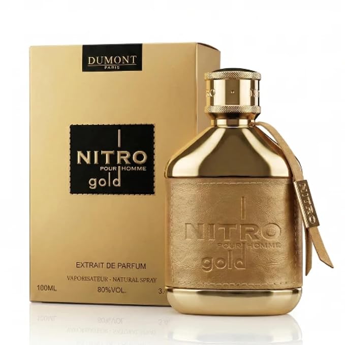 Dumont Nitro Gold Extrait De Parfum 3.4 Fl. Oz | Long Lasting Unisex Perfume | Citrus Woody Amber Fragrance | Premium Luxury Scent for Men