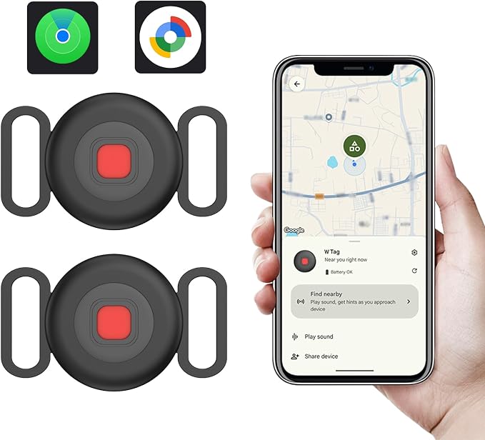 Dog Tracker Tag 2 Pack, Bluetooth Pet Tracker for Dogs with Collar Holder, Works with Apple Find My and Android Find Hub, Waterproof Anti-Lost Dog Tag Tracker for Collars