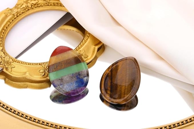 QINJIEJIE Crystal Thumb Worry Stone for Anxiety Healing Crystals Chakra Stones Tiger's Eye Water Drop Palm Worry Stones Meditation Crystal Stress Relief Items Gift for Him Stocking Stuffers 2PCS