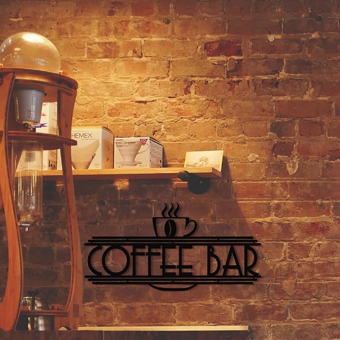 XORT Coffee Sign Metal Wall Decor, Coffee Bar Metal Wall Art, Black Metal Coffee and Tea Bar Wall Hanging for Kitchen Decor Accessories 16 x 8 Inch
