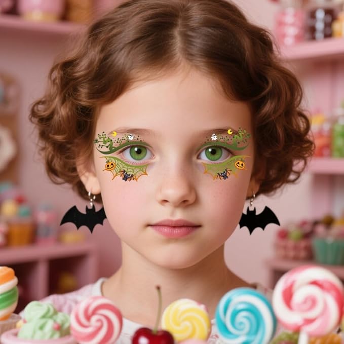 10 Sheets Halloween Temporary Tattoos Colorful Eye Fake Tattoos Halloween Mixed Styles Spider Web Tattoos Waterproof Cobweb Tattoo Cute Pumpkin Ghost Stickers for Kids Boys Girls Body Art Makeup