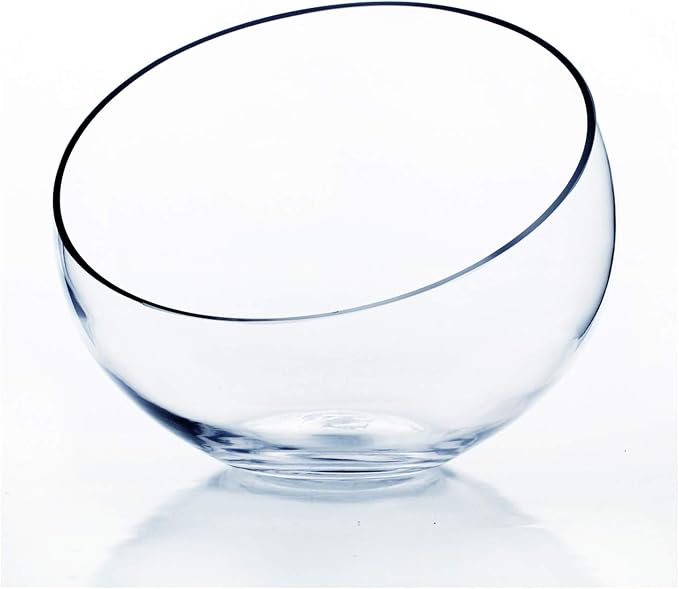 WGV Slant Cut Bowl Glass Vase, Width 9", Height 8.25", Clear Terrarium, Candy Dish, Fruit Jar, Floral Container for Wedding Party Event, Home Office Decor, 1 Piece
