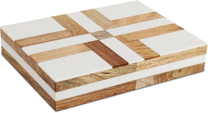 Handicrafts Home White Decorative Storage Box with Lid Wooden Desk Organizer Box Office Storage Box for Workspace Desk Decor Organizer – Resin Inlay Patisserie Delight Collection- 8x6x1.5