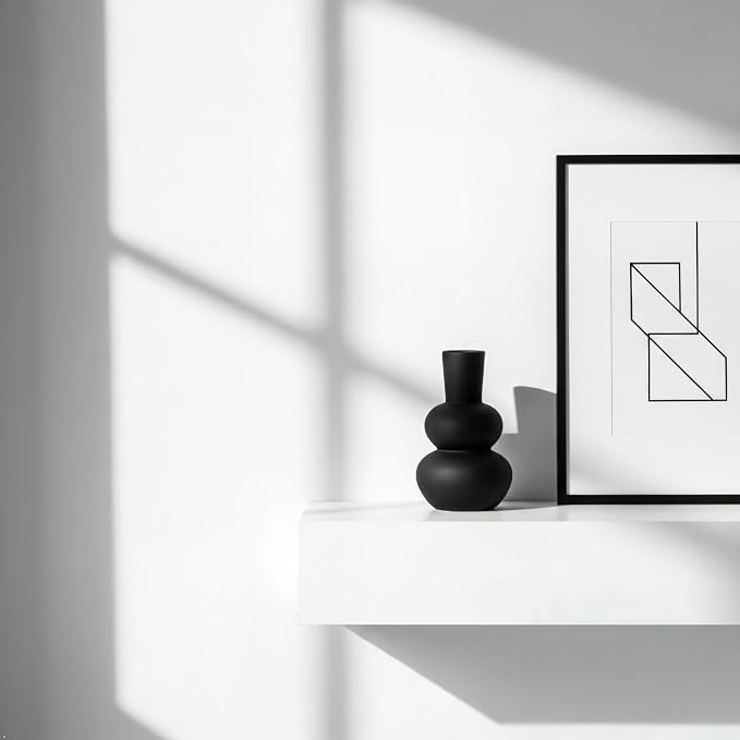 Modern Ceramic Vase, Matte Black Boho Vase, Minimalist Pampas Clay Vases for Wedding Dinner Living Room Office Bedroom, Table Centerpieces