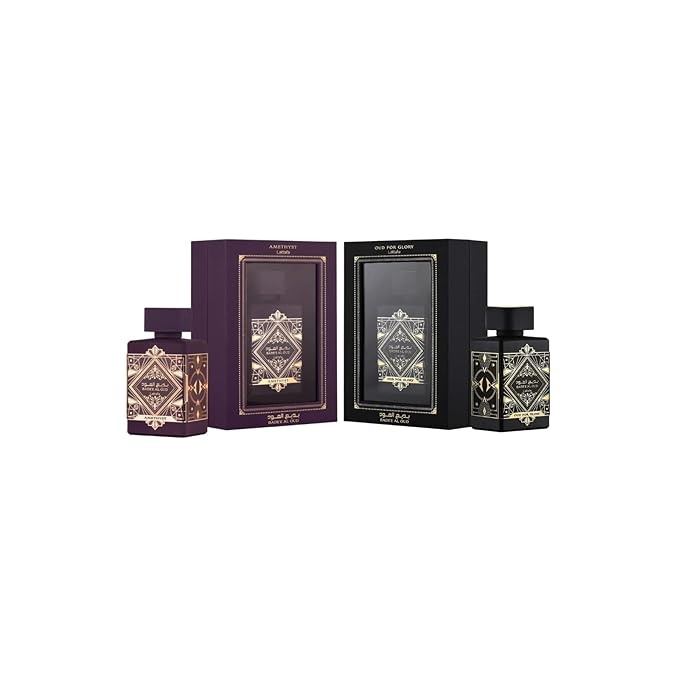 Lattafa Bade'e Al Oud 2-Piece Set for Unisex, (3.4 Oz Amethyst Eau De Parfum Spray + 3.4 Oz Oud for Glory Eau De Parfum Spray)