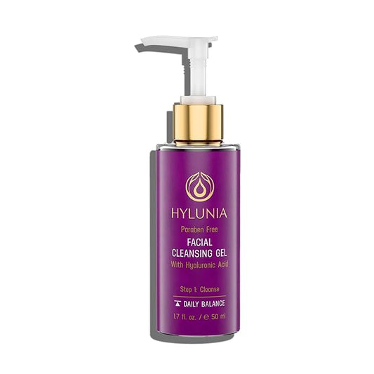 Hylunia Facial Cleansing Gel, Hydrating Cleanser & Makeup Remover w/Hyaluronic Acid, Organic Lavender & Plant Extracts. Deep Cleans, Balances Skin, Soothes Acne-Prone Skin. Sulfate Free. 5.1 fl. oz.