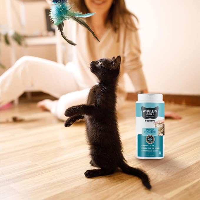 World's Best Cat Litter, Boosters Poop Fighter, 18 oz Canister, Pack of 2