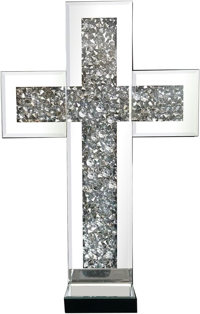 Mirrored Wall Candle Sconces Holder Set of 2, Wall Decor Living Room | Crystal Crushed Diamond Silver Wall Decorations, Ideal for Entryway, Hallway, Bedroom, Dining Room