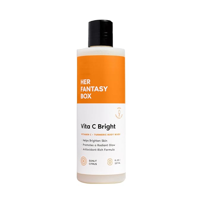 Her Fantasy Box | Vita C Bright Turmeric Body Wash – Antioxidant‐Rich Citrus Cleanser with Vitamin C & Turmeric for Radiant, Even-Looking Skin, Moisturizing Vegan Formula (8 oz)