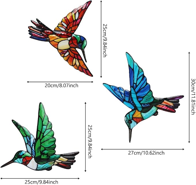 VEWOSTAR 3 Pcs 3D Metal Hummingbird Wall Art | Colorful Birds Outdoor Fence Wall Art Decor, Holiday Garden Decor,Metal Bird Wall Decor for Modern Farmhouse Rustic Home
