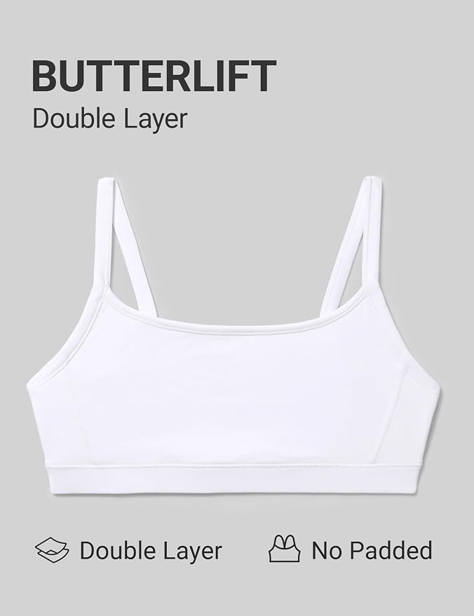 CRZ YOGA Butterlift Double Lined Scoop Neck Sports Bras for Women - Spaghetti Straps U Back Yoga Top Non Padded