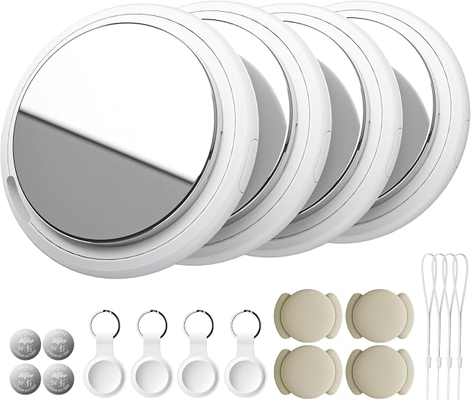 Air Tracker Tag Works with Apple Find My (iOS Only) Includes Replaceable Battery, Bluetooth Smart Item Locator Key Finder for Keys, Luggage, Wallet, Pet, Car, Bike (White, 4-Pack)