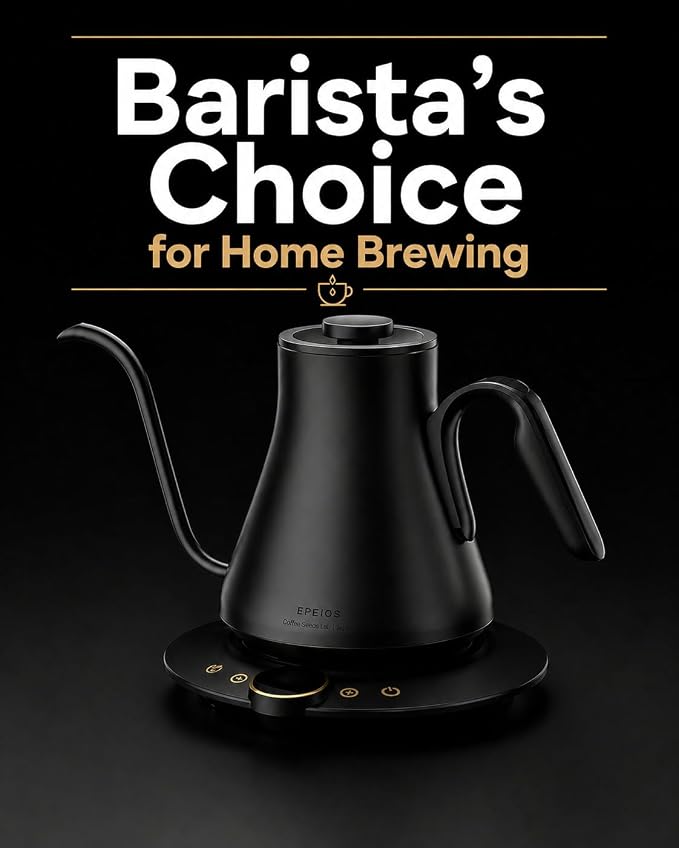 Cocinare Gooseneck Electric Kettle, ±1°F Precise Temperature Control, 1500W Fast Heating, Pour Over Coffee & Tea Kettle with Brew Timer & Keep Warm, Stainless Steel, 0.9L (Matte Black)
