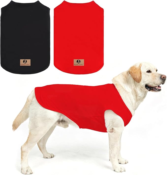 Large Dog Clothes for Boy Girl, 2 Pack Cotton Summer Dog T Shirts UV & Insect Protection for Outdoor Camping, Anti-Hair Loss Breathable Sleeveless Pet Vest Tank Tops Apparel, Black&Red, XXL