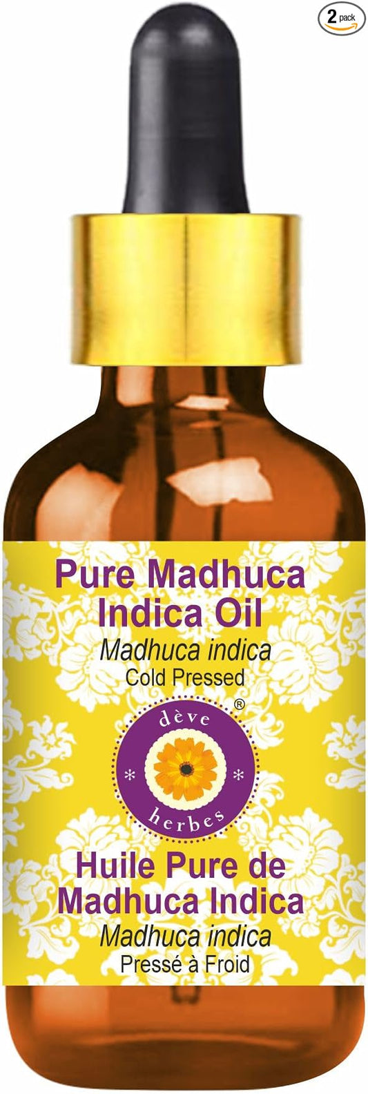 Deve Herbes Pure Madhuca Indica Oil (Madhuca Indica) with Glass Dropper Cold Pressed 5ml (0.16 oz)