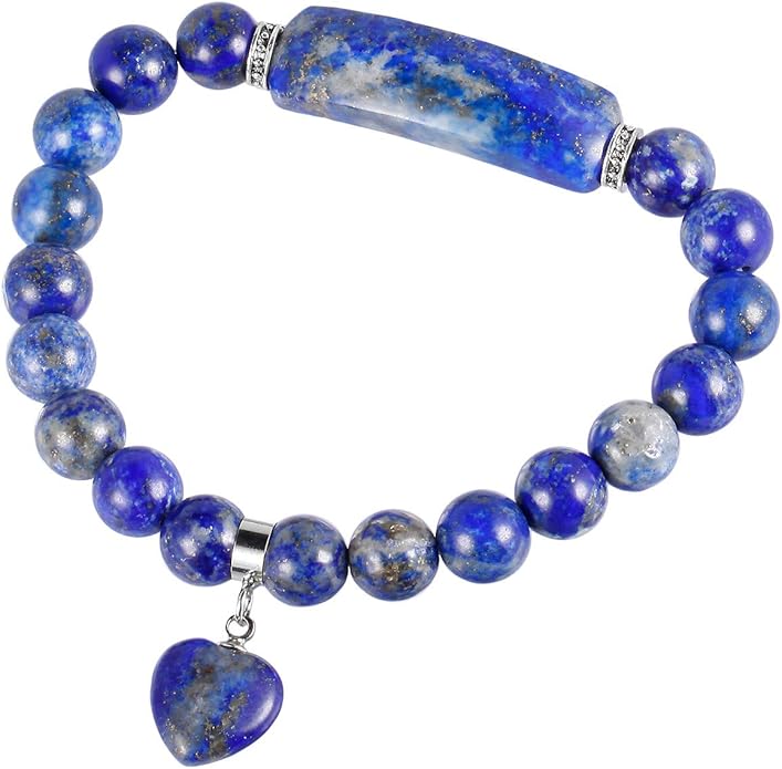 TUMBEELLUWA Healing Stone Bracelet 8mm Beads Chakra Crystal Energy Heart Charm Bracelet Handmade Jewelry for Women