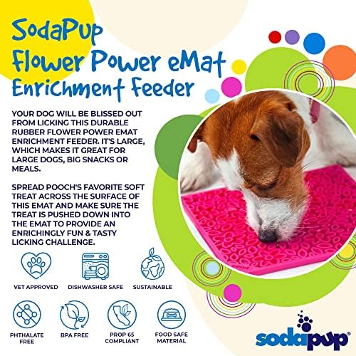 SodaPup Flower Power eMat – Durable Lick Mat Feeder Made in USA from Non-Toxic, Pet-Safe, Food Safe Rubber for Mental Stimulation, Avoiding Overfeeding, Fresh Breath, Digestive Health, & More