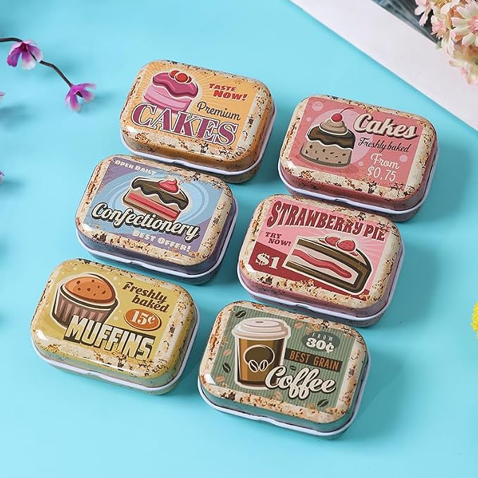 8Pcs Mini Butter Dessert Tin Trinket Jewelry Organizer Storage Box Decorative Boxes Vintage Small Metal Tins with Hinged Lids Portable Containers Small Storage Kit,Christmas Stocking Stuffers (Brown)
